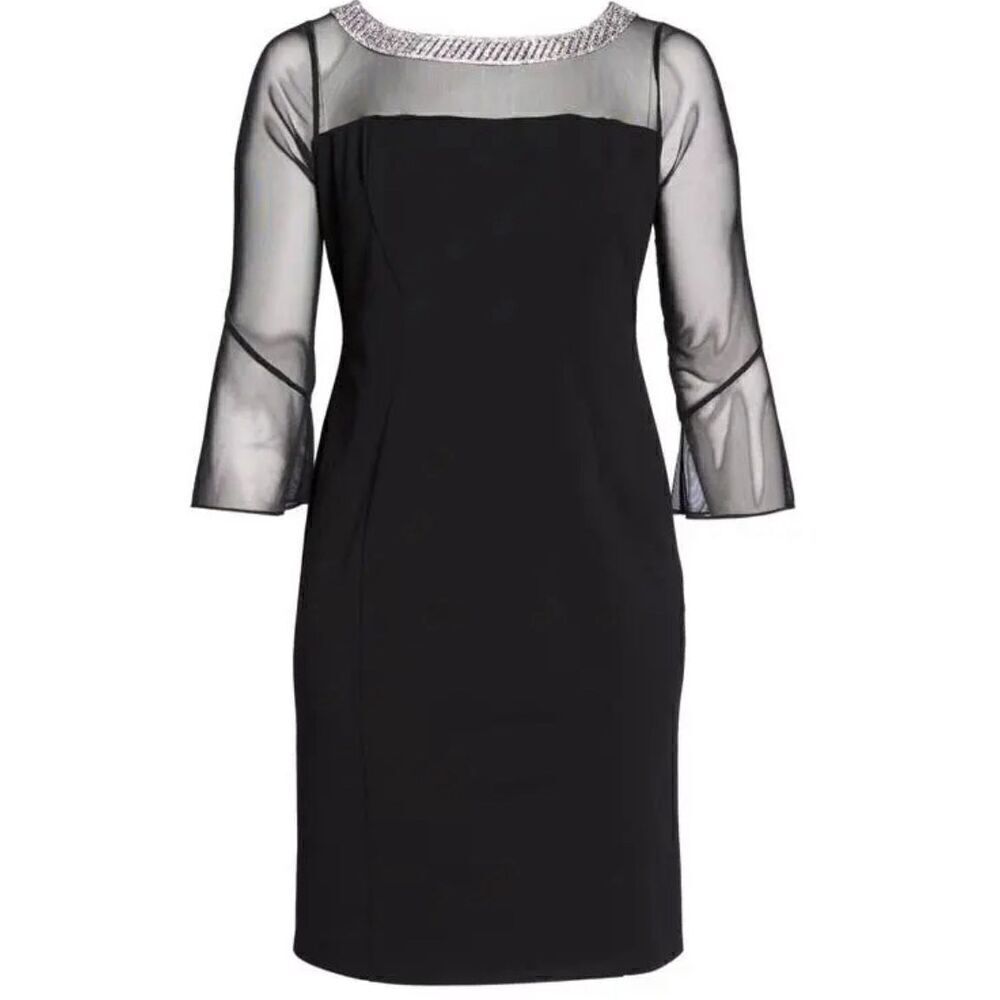 ALEX EVENINGS Embellished Illusion Shift Dress in Black NWT Size 14W